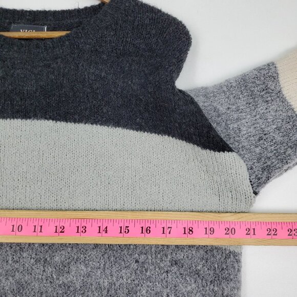 VICI Striped Longline Sweater Soft Knit Pullover Gray Black Beige Cozy Size L - Picture 15 of 16